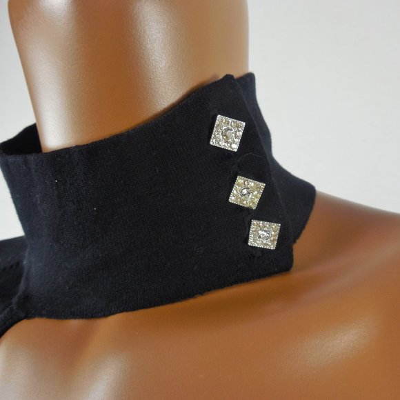*HOST PICK* CACHE Top M New $88 SILK Knit Shirt Black with Rhinestone Buttons - Picture 5 of 7